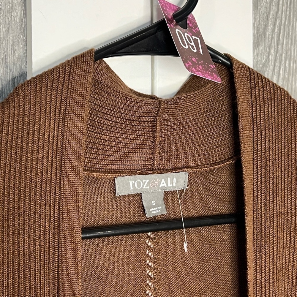 B13.15 Roz & Ali Open Cardigan Chocolate Brown Small - Picture 2 of 4